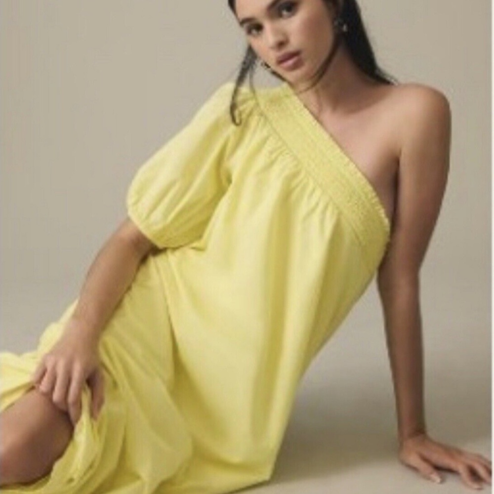 NWT WOMENS XXS ANTHROPOLOGIE MAEVE ONE-SHOULDER EMBROIDERED MAXI DRESS YELLOW